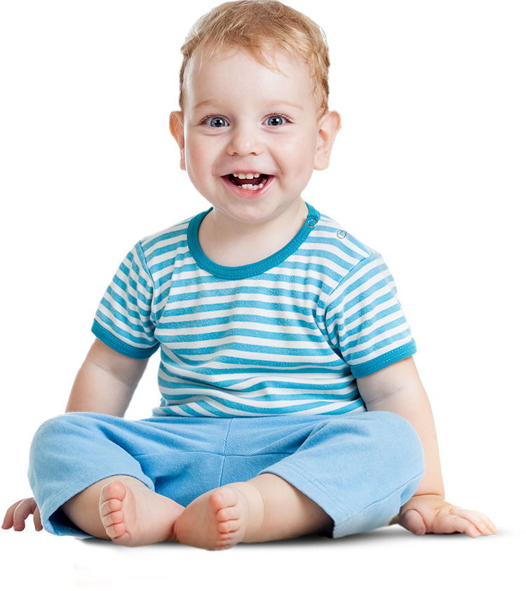 Happy Toddler Sitting Smiling Striped Shirt PNG Image