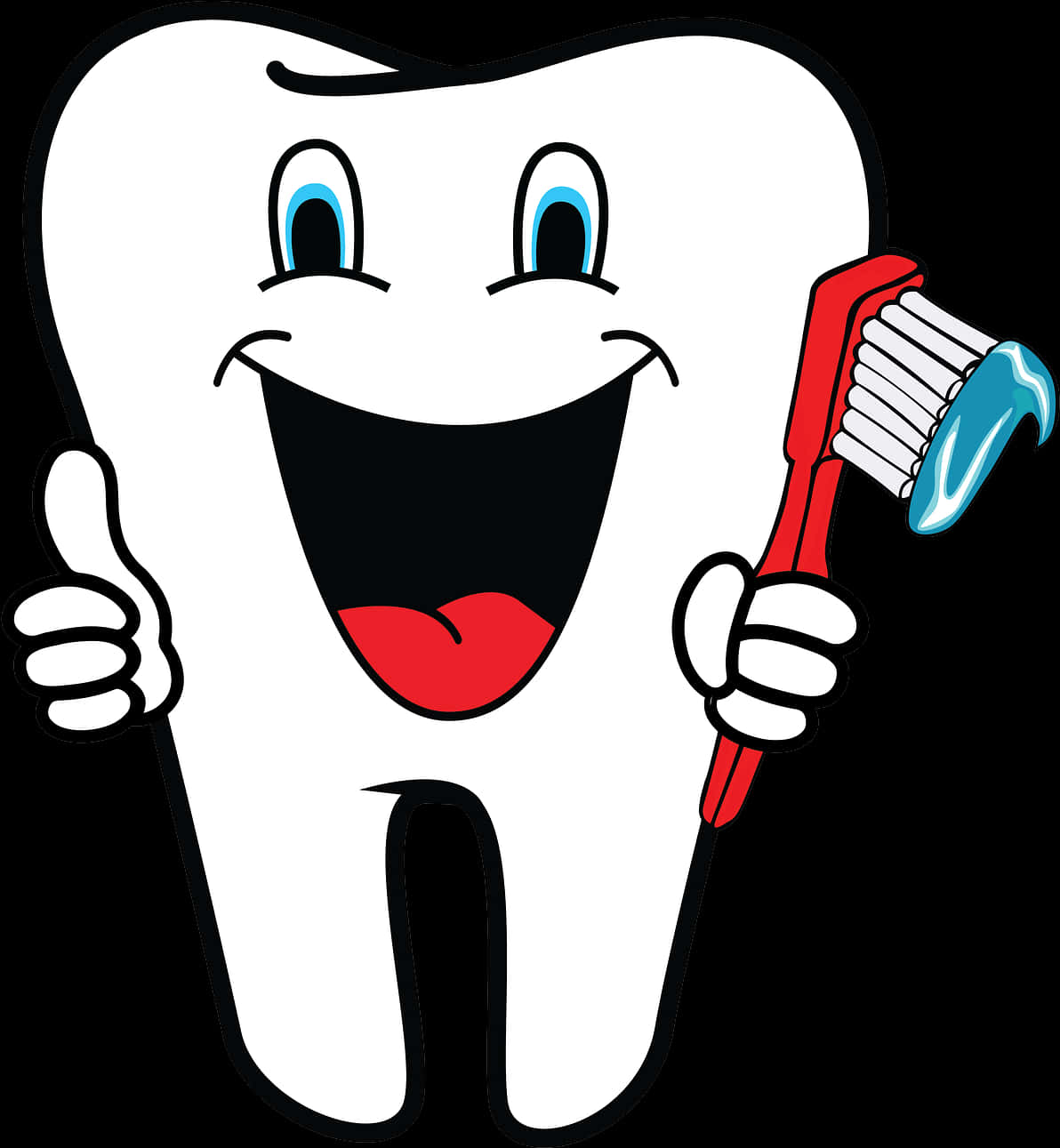 Happy Tooth Holding Toothbrush PNG Image