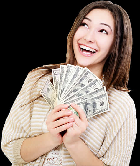 Happy Woman Holding Money PNG Image