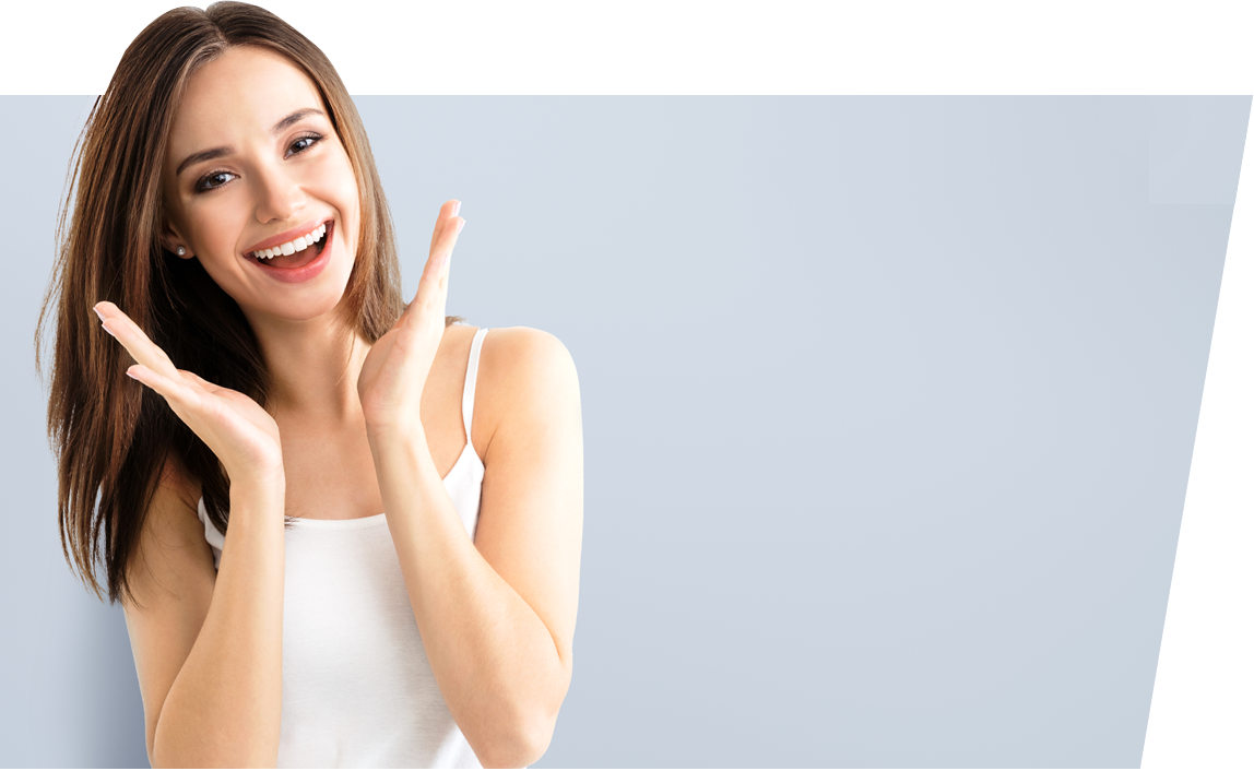 Happy Woman White Tank Top Gesture PNG Image