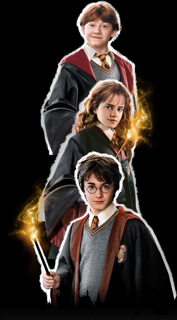 Harry Potter Trio Magical Portrait PNG Image