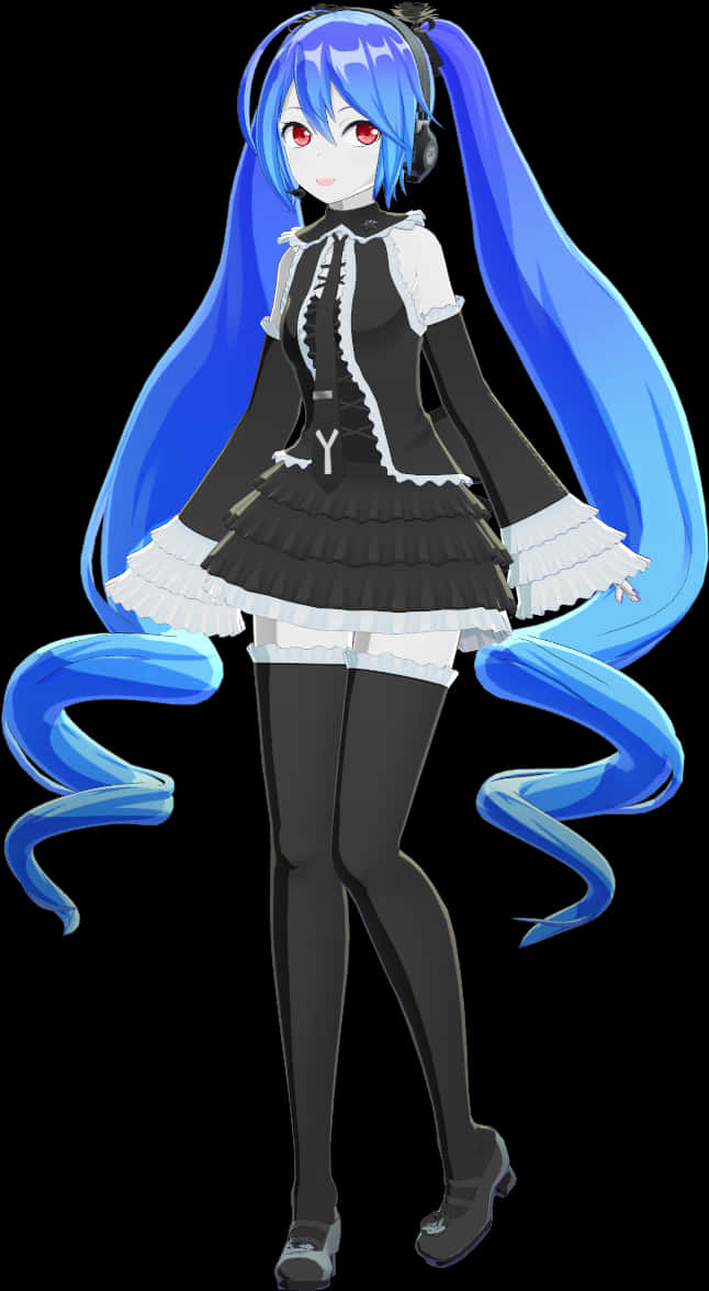 Hatsune Miku Black Dress Blue Hair PNG Image