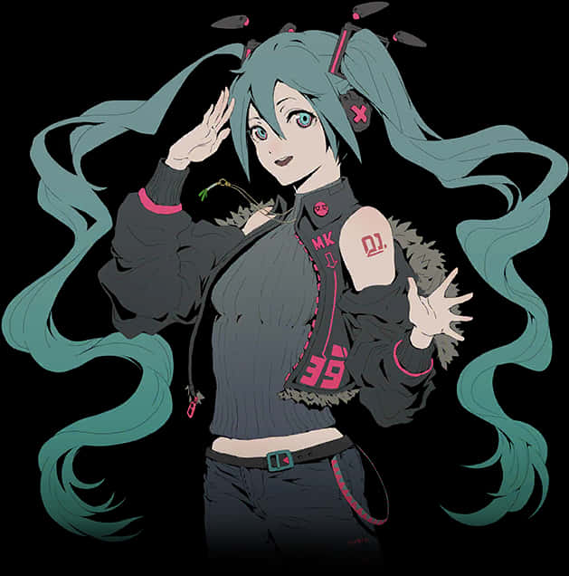 Hatsune Miku Saluting Pose PNG Image