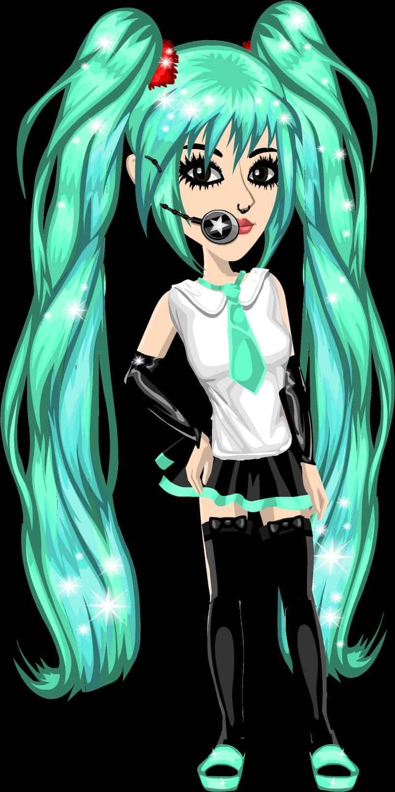 Hatsune Miku Sparkling Illustration PNG Image