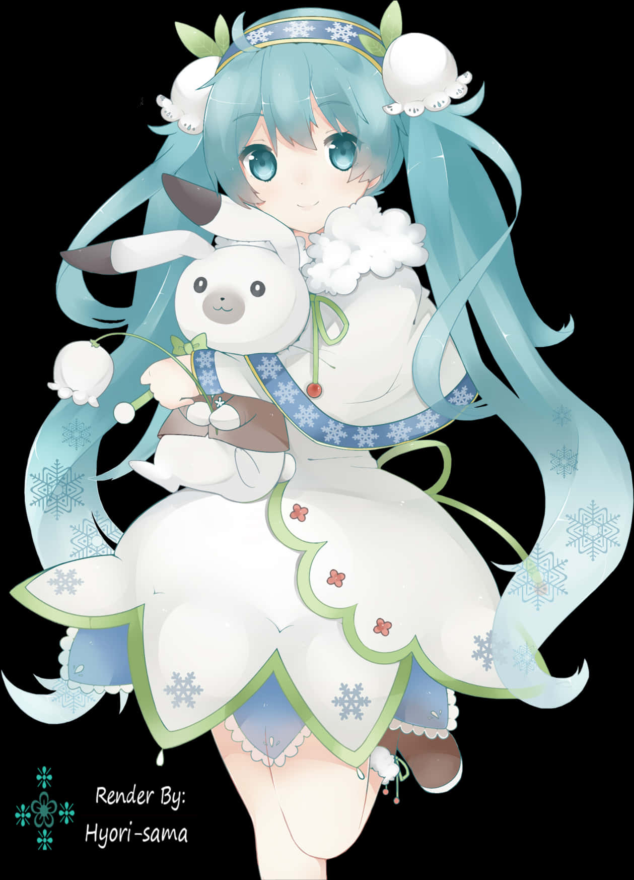 Hatsune_ Miku_ Winter_ Theme_with_ Plushie PNG Image