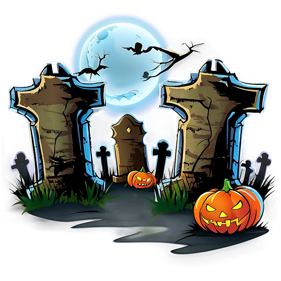 Haunted Graveyard Halloween Cartoon Png Hwp PNG Image