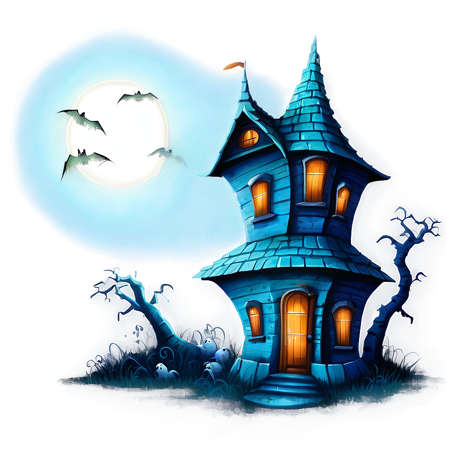 Haunted House Moonlit Night PNG Image