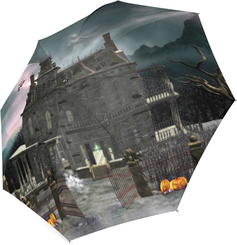 Haunted_ House_ Under_ Full_ Moon PNG Image