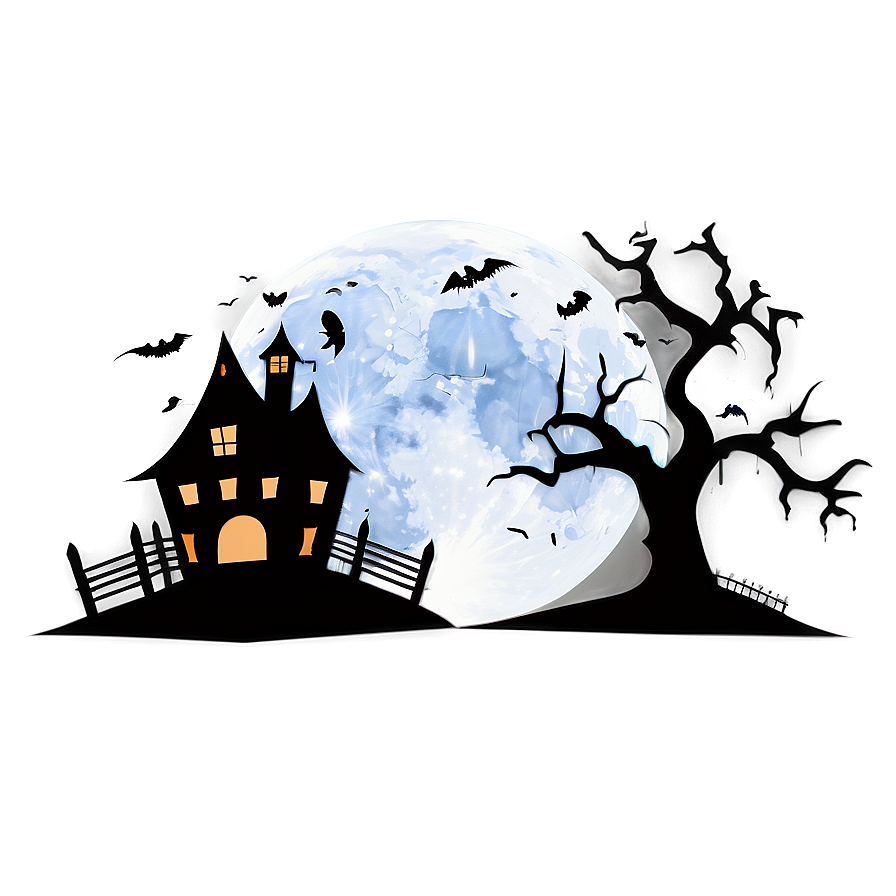 Haunted House Under Full Moon Png Mhx68 PNG Image