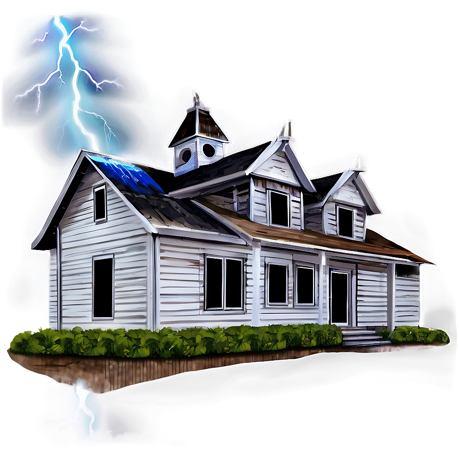 Haunted House With Lightning Png Rvt77 PNG Image