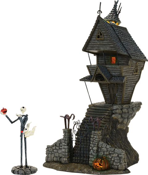 Haunted Houseand Skeleton Figurine PNG Image