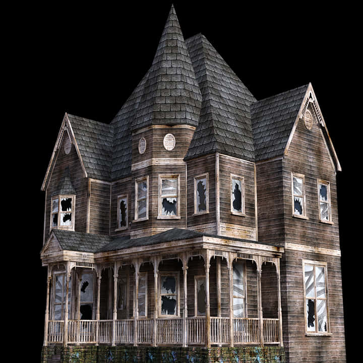 Haunted Victorian House Isolatedon Black PNG Image