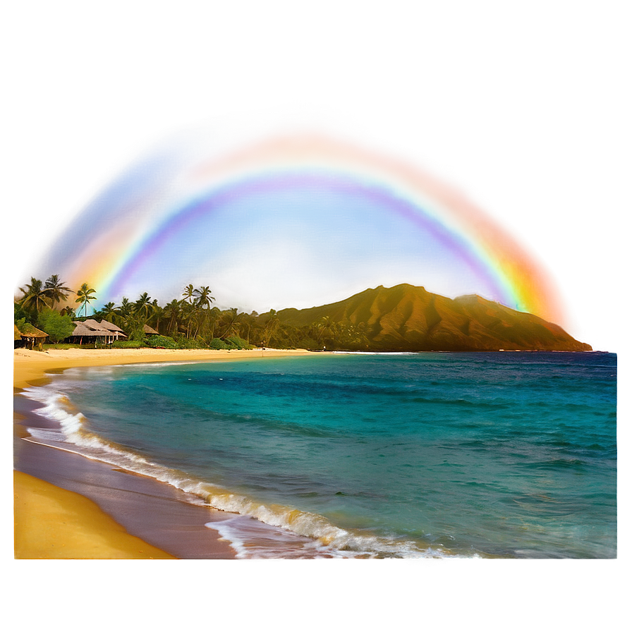 Hawaiian Islands Rainbow Over Beach Png Vxv44 PNG Image