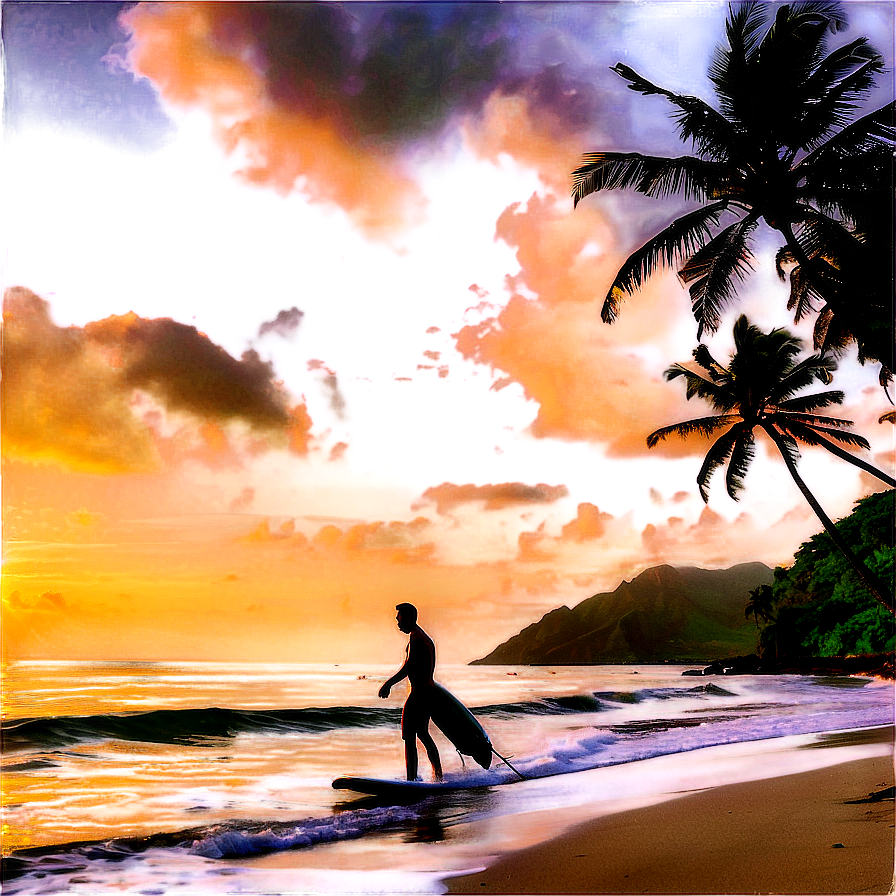 Hawaiian Islands Sunset Surfing Session Png Xxl84 PNG Image