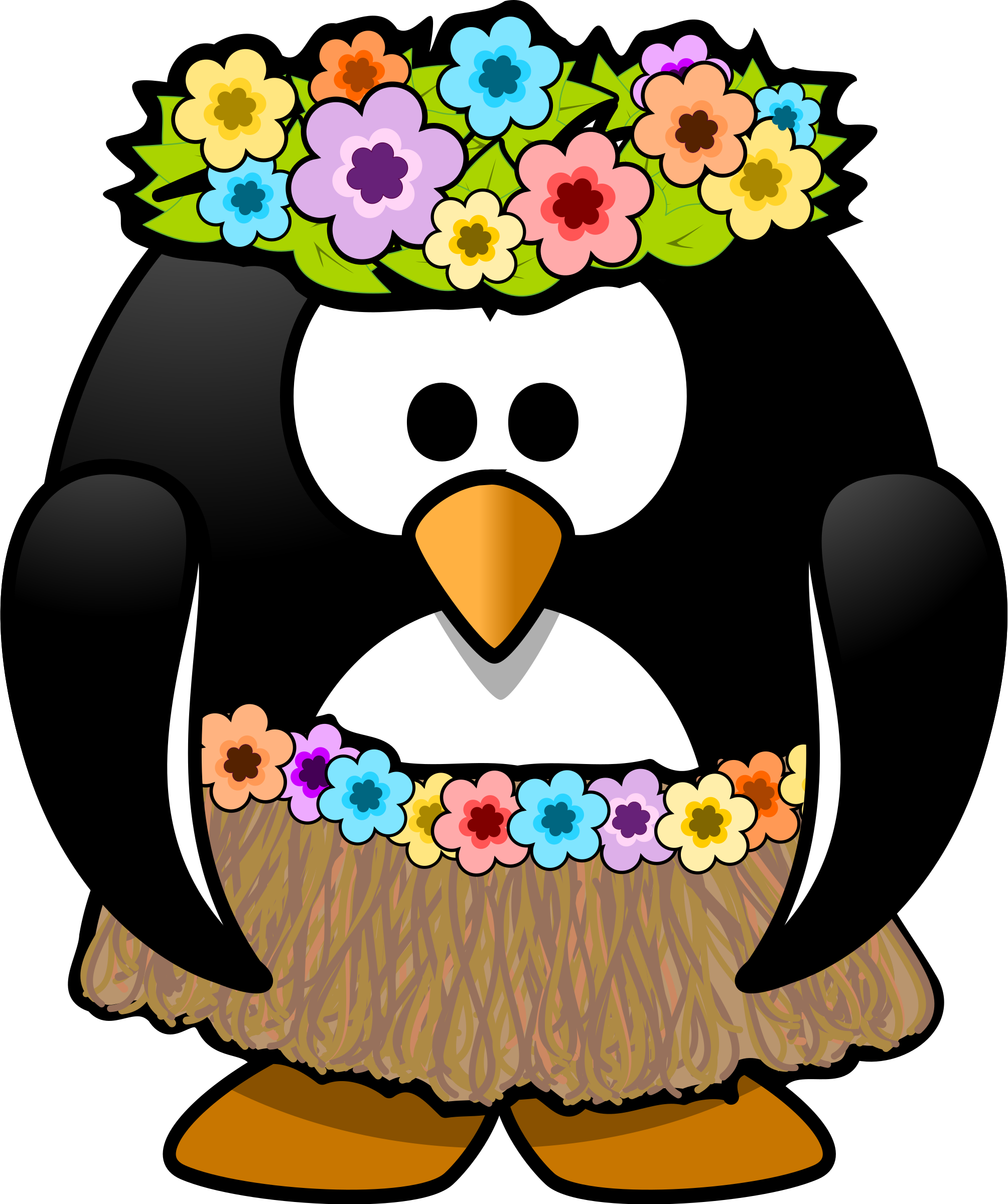 Hawaiian Themed Penguin Cartoon PNG Image