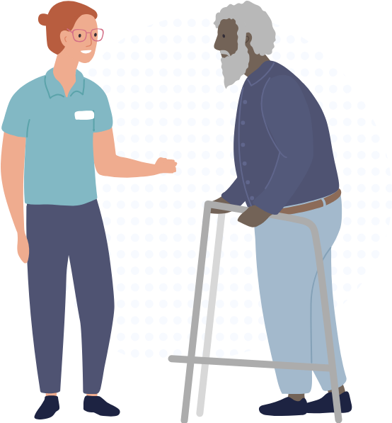 Healthcare Professional Assisting Elderly Man With Walker PNG Image