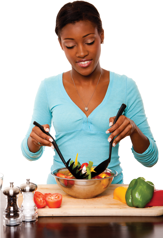 Healthy Cooking Woman Salad Preparation PNG Image