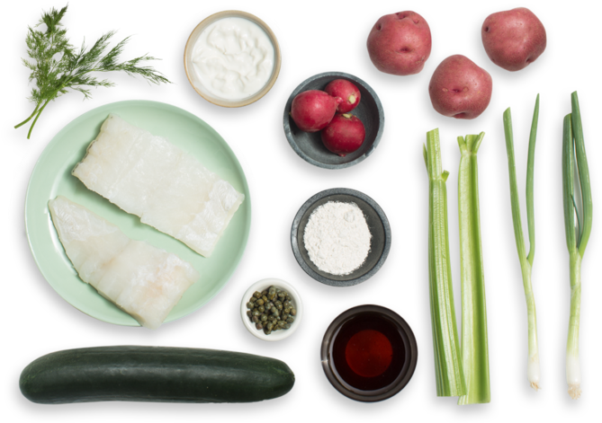 Healthy Fish Vegetables Ingredients Top View PNG Image