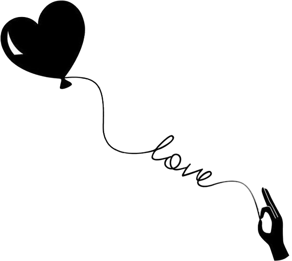 Heart Balloon Love Cursive Blackand White PNG Image