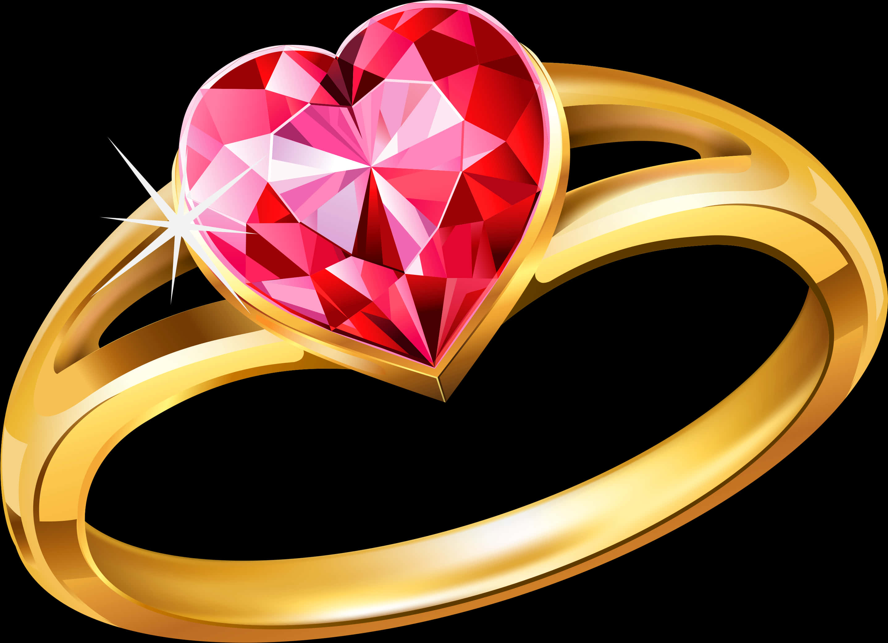 Heart Shaped Gemstone Gold Ring PNG Image