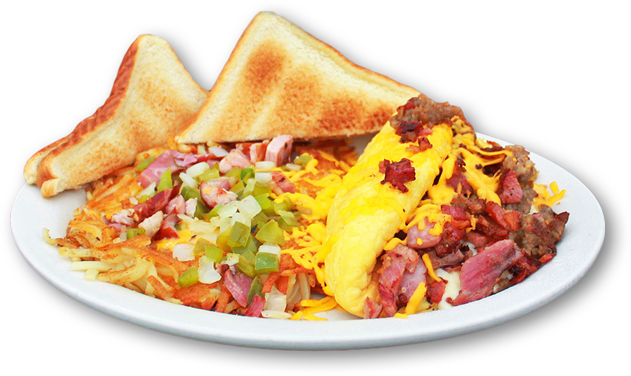 Hearty Omelette Breakfast Plate PNG Image