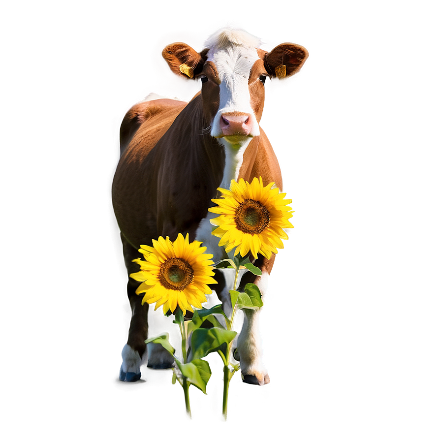 Heifer With Sunflower Png Kkw PNG Image