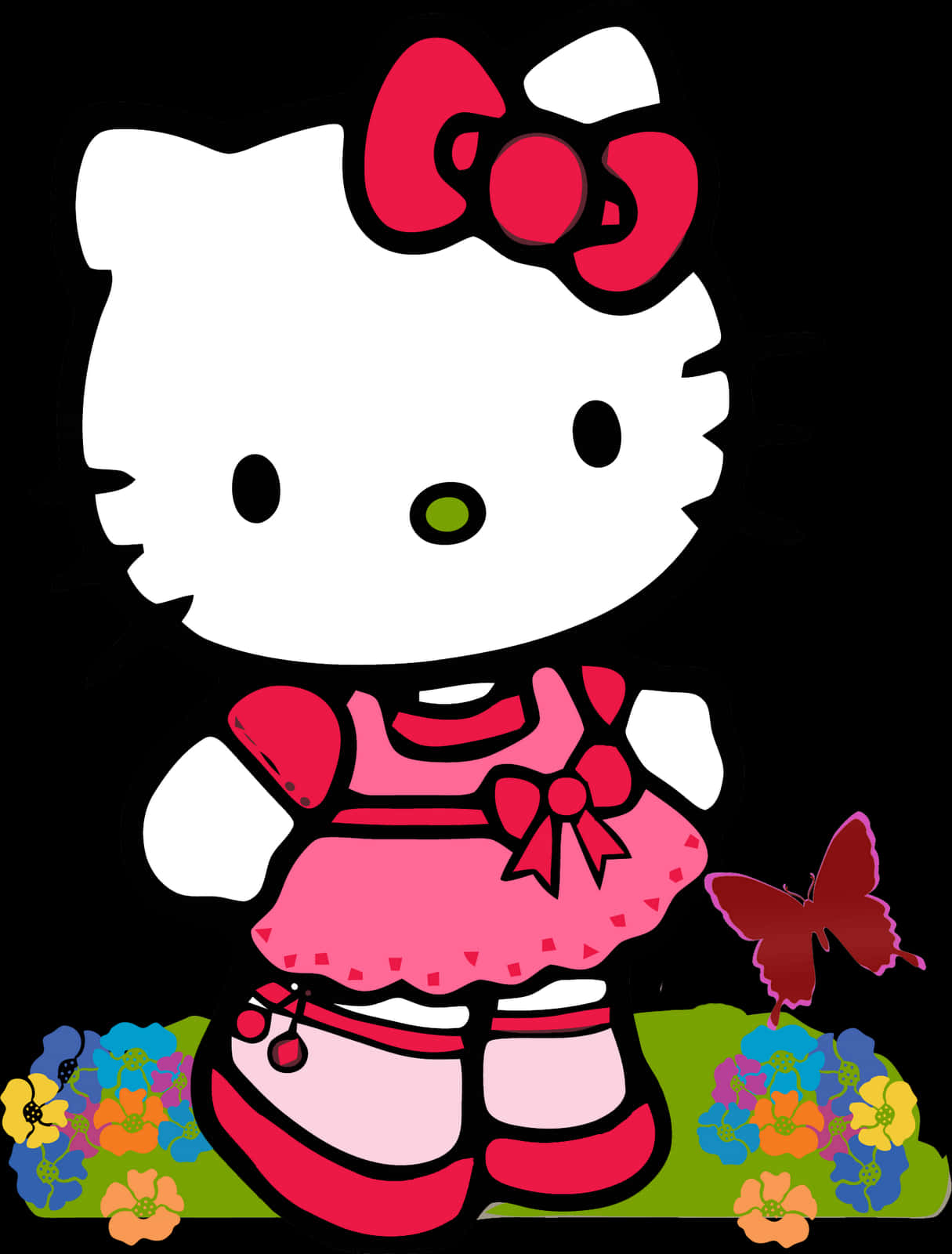 Hello Kitty Red Dress Butterfly PNG Image