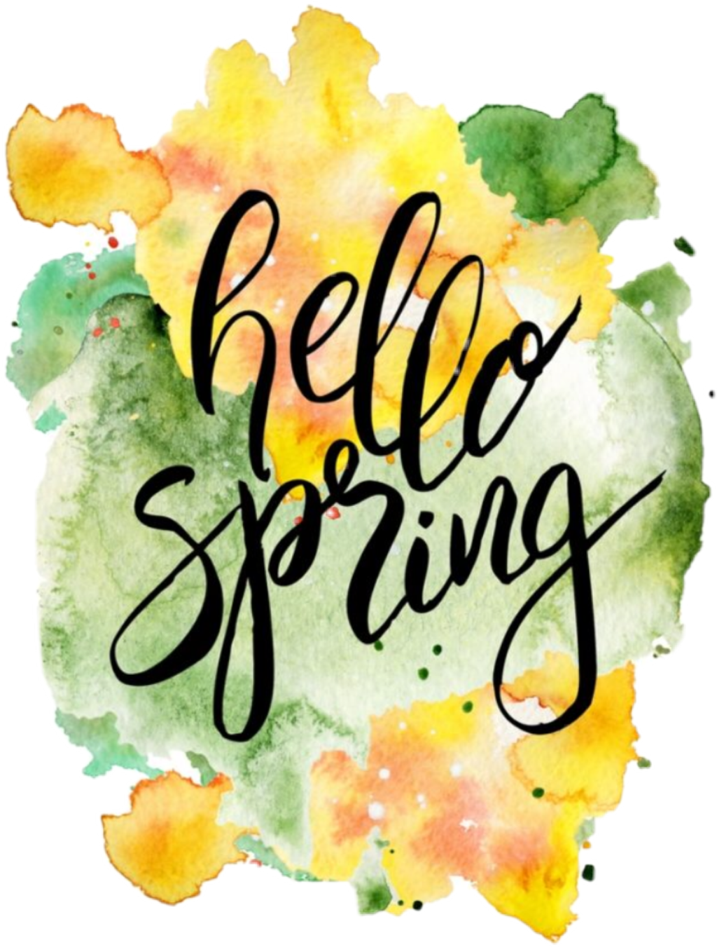 Hello Spring Watercolor Splash PNG Image