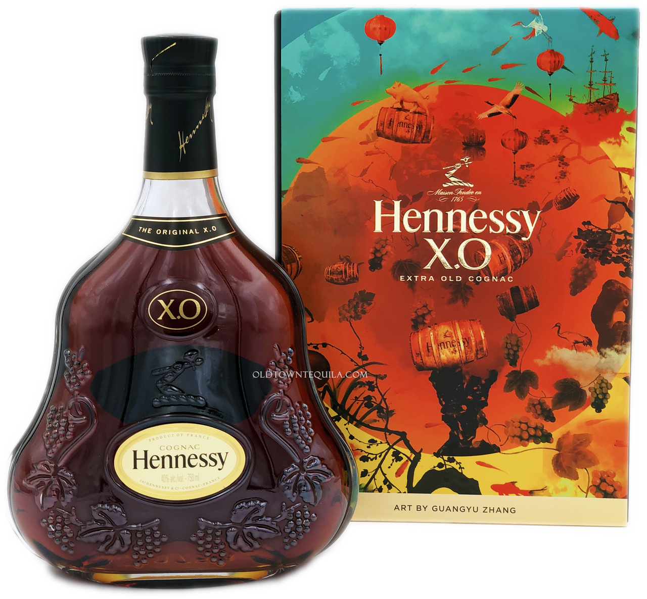 Hennessy X O Cognac Bottleand Artwork PNG Image