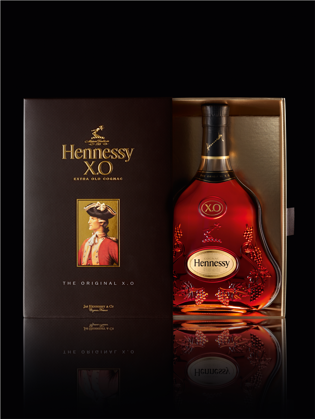 Hennessy X O Cognac Bottleand Box PNG Image