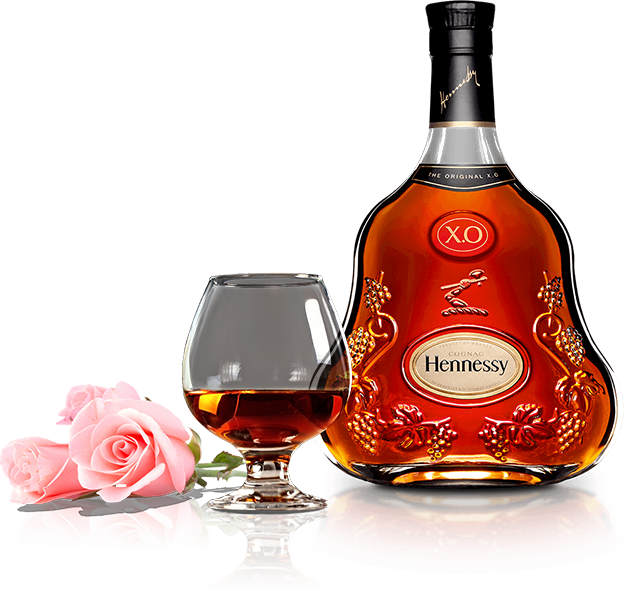 Hennessy X O Cognac Bottleand Glass PNG Image