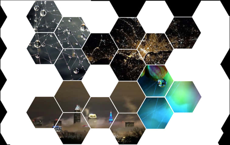 Hexagonal Collageof Diverse Images PNG Image