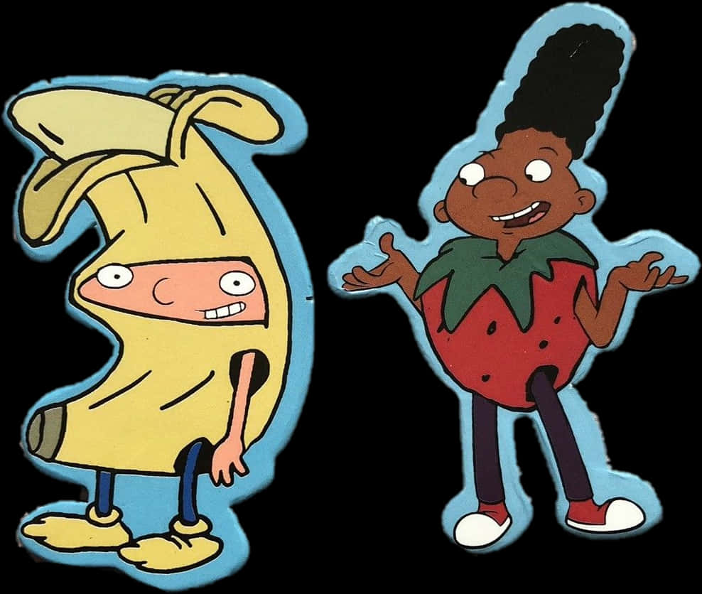 Hey Arnold Characters Banana Costumeand Strawberry Shirt PNG Image