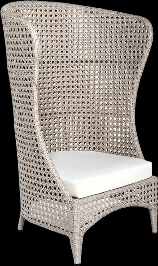 High Back Wicker Armchair White Cushion PNG Image