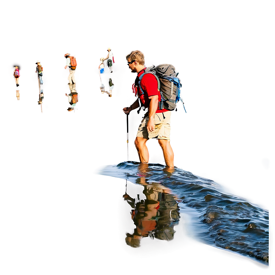 Hiker Crossing River Png 32 PNG Image