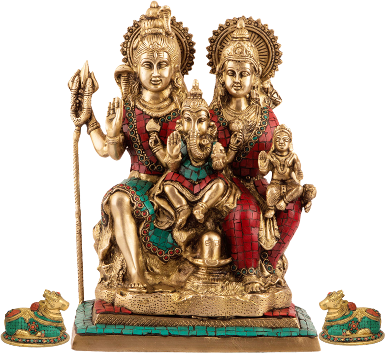 Hindu Deities Ganesh Shiva Parvati Statue PNG Image