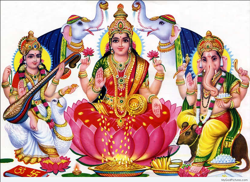 Hindu Deities Lakshmi Saraswati Ganesha PNG Image