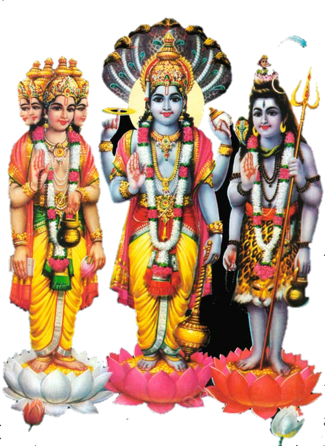 Hindu_ Trimurti_on_ Lotuses PNG Image