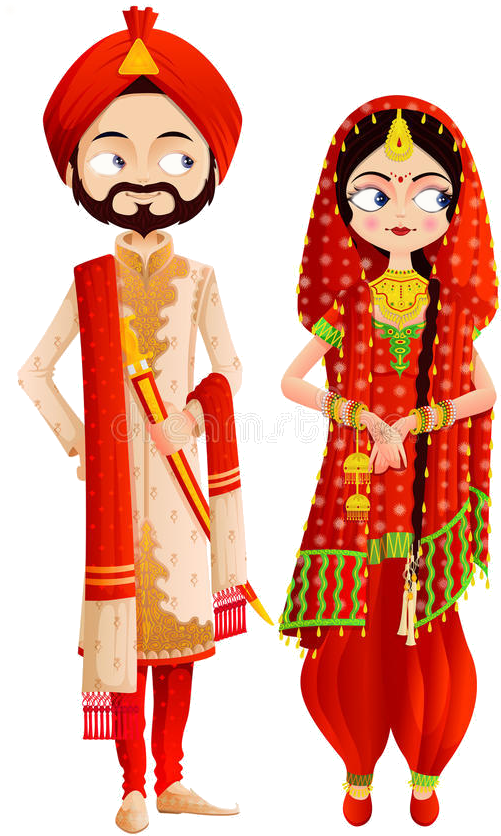 Hindu Wedding Couple Cartoon PNG Image