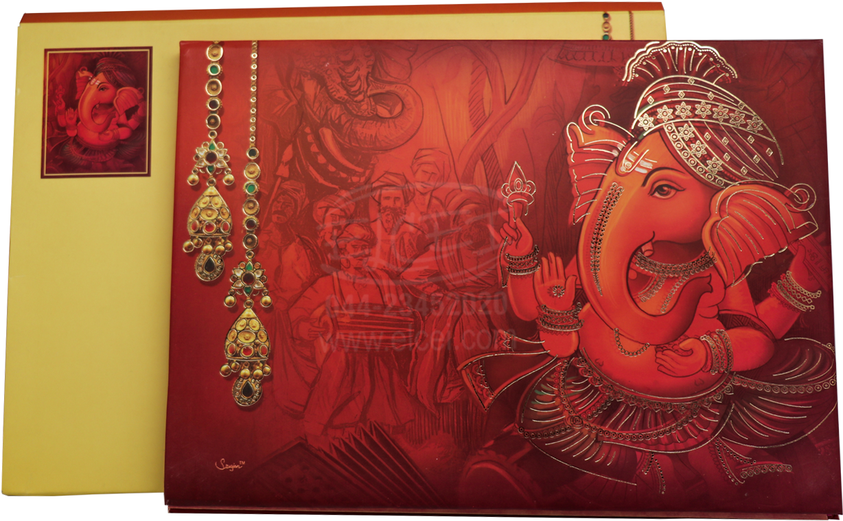 Hindu Wedding Invitation Ganesha Design PNG Image