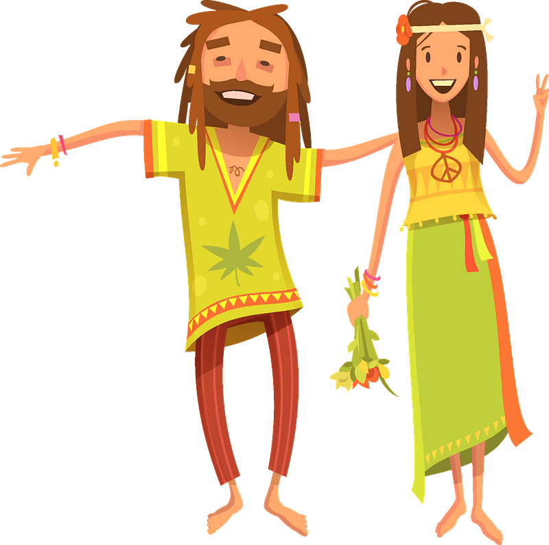 Hippie Couple Cartoon Illustration PNG Image