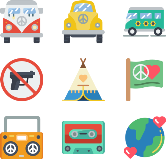 Hippie Culture Icons Set PNG Image