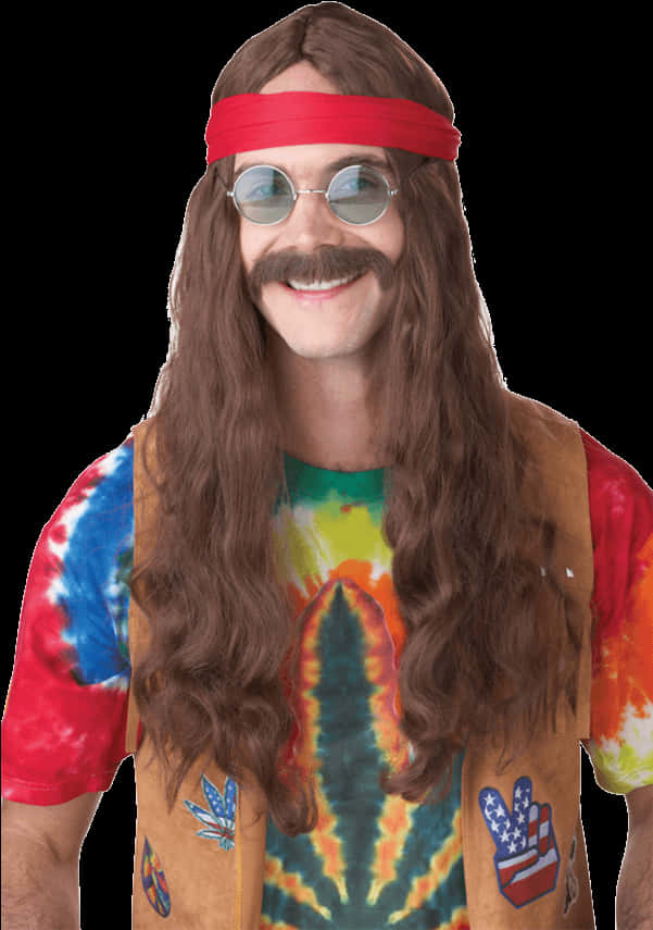 Hippie Manwith Long Hairand Headband PNG Image