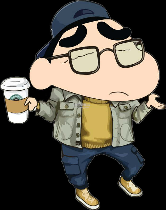 Hipster Shin Chan With Coffee PNG Image