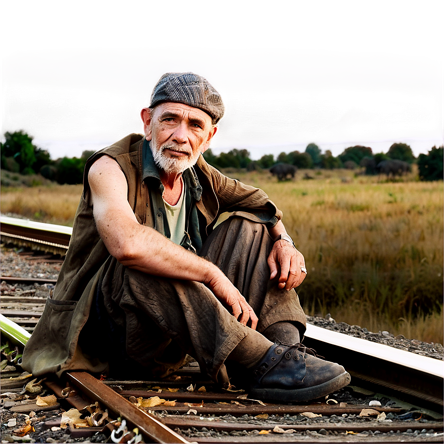 Hobo By The Railroad Tracks Png 06242024 PNG Image