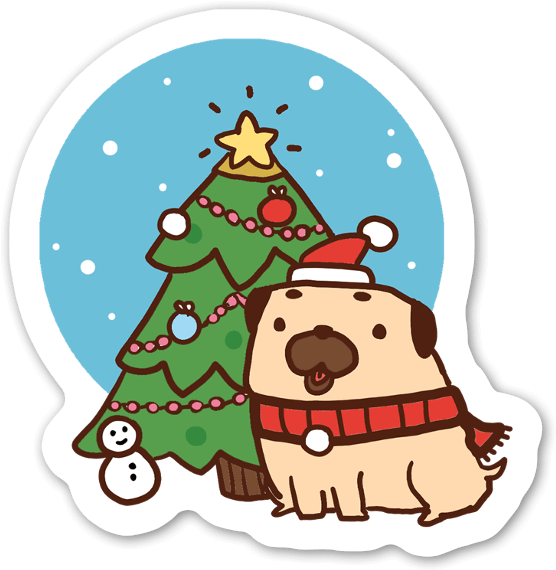 Holiday Pupand Christmas Tree Sticker PNG Image