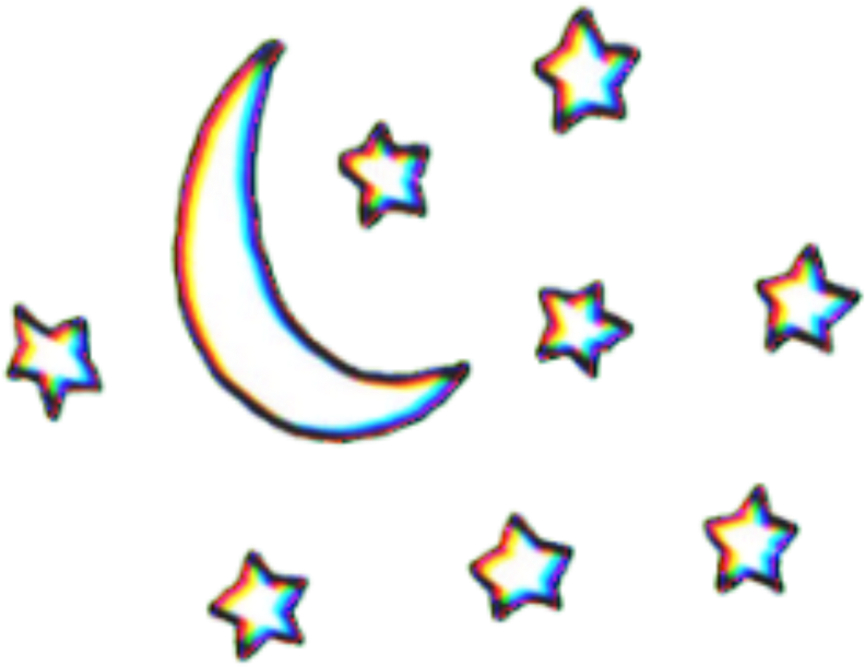 Holographic Moonand Stars PNG Image