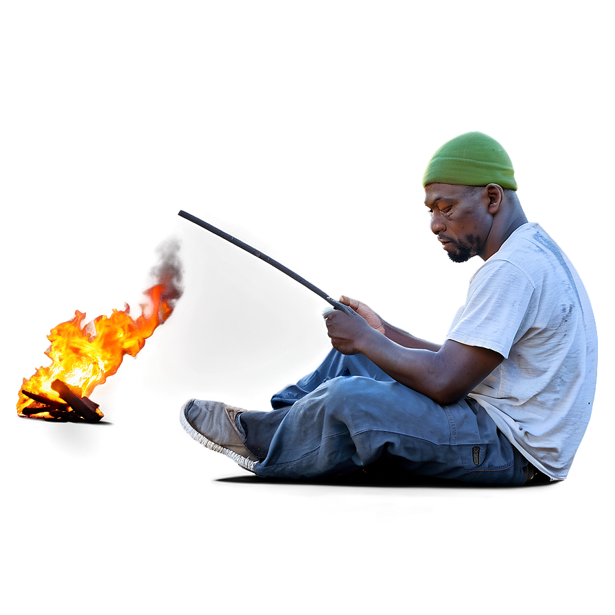 Homeless Man Lighting Fire Png Qnj PNG Image