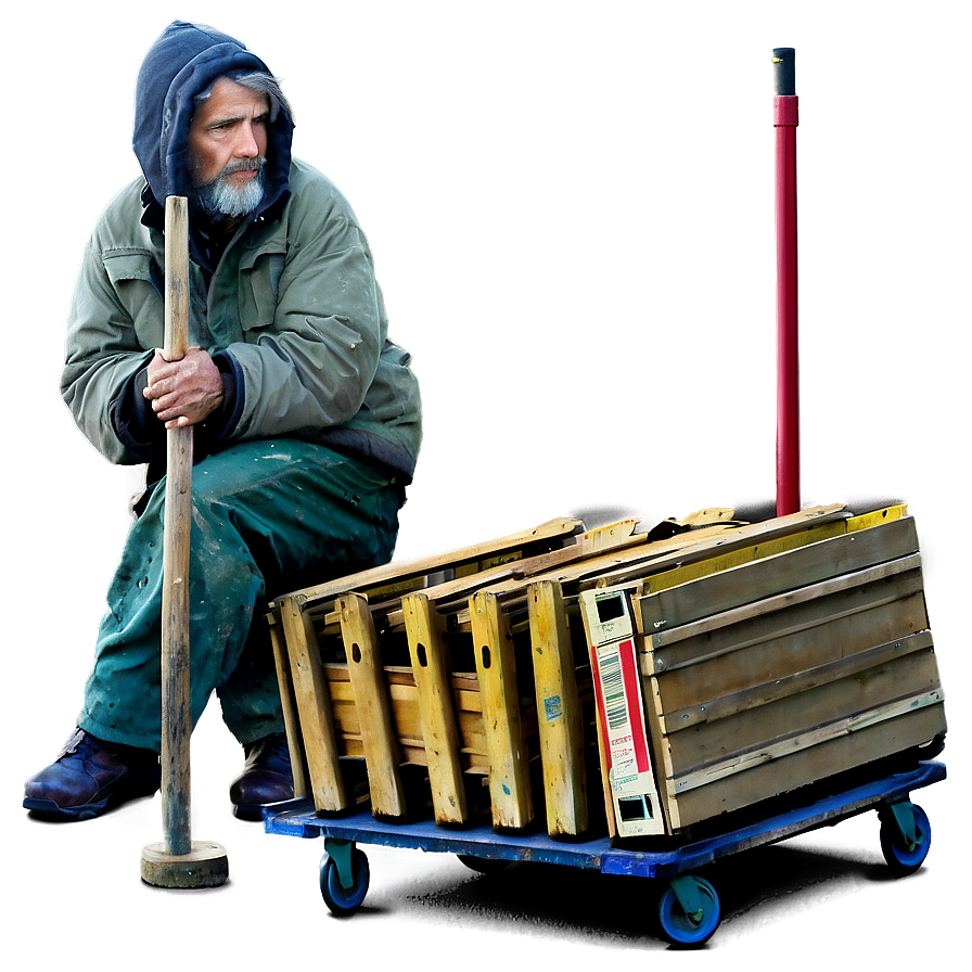 Homeless Man With Trolley Png Xfw55 PNG Image