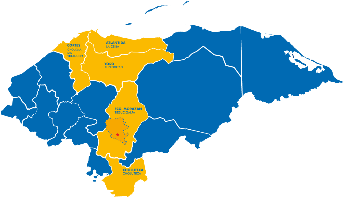 Honduras Map Highlighted Regions PNG Image